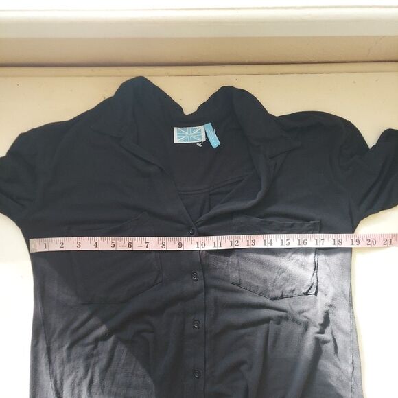 Survival Black Viscose Button Front Top Long Sleeve Sz Small - Picture 6 of 9
